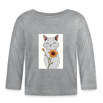Serene Cat with Sunflower - Organic Baby Long Sleeve T-Shirt - heather grey - Front