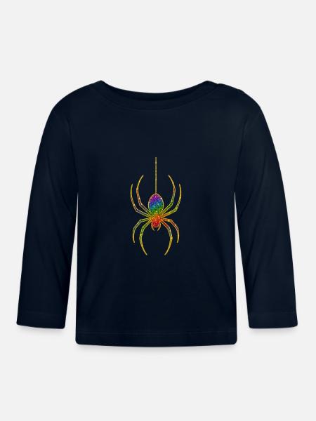 Regenbogen Glitzer Spinnenmotiv - Baby Bio-Langarmshirt - Navy