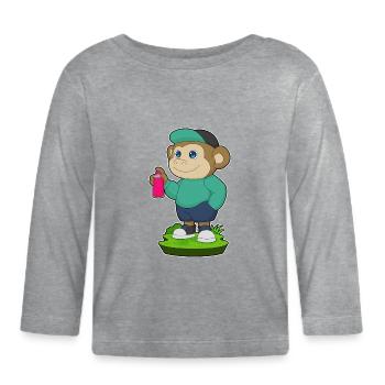 Monkey Sprayer Spray Can - Organic Baby Long Sleeve T-Shirt - heather grey - Front