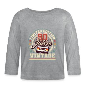 90. Geburtstag Vintage Audiokassette 90 Jahre - Baby Bio-Langarmshirt - Grau meliert - Vorne