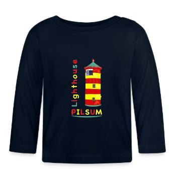 Leuchtturm Pilsum, Wahrzeichen, Zeichnung. - Baby Bio-Langarmshirt - Navy - Vorne