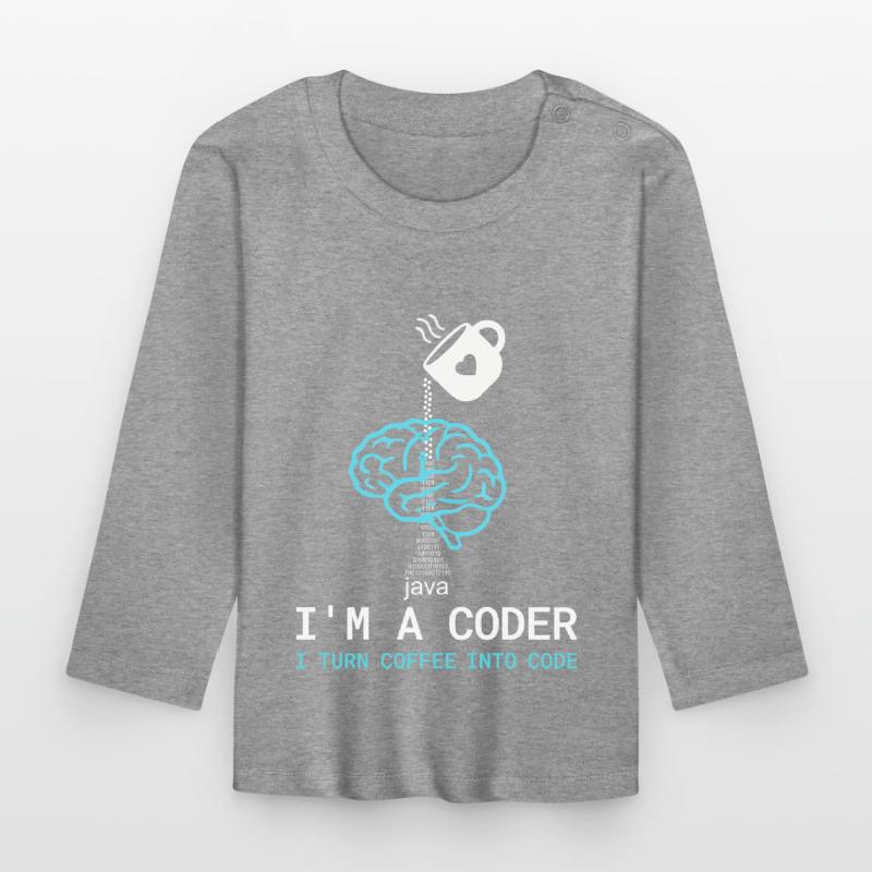Coder T-Shirt: Coffee into Code – Nerdy Programmie Organic Baby Long Sleeve T-Shirt
