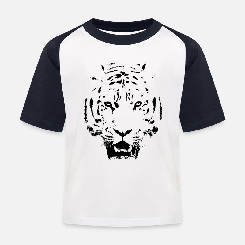 tieger - Kinder Baseball T-Shirt - Weiß/Navy