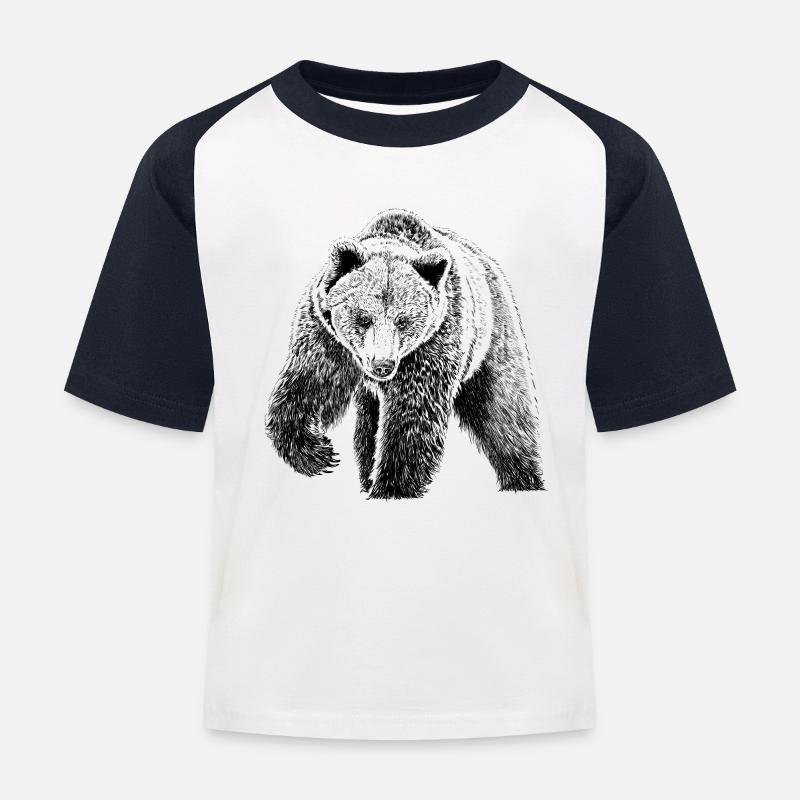 Bär - Kinder Baseball T-Shirt - Weiß/Navy