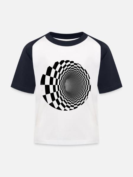 Schwarz-Weiß-Illusionstunnel - Kinder Baseball T-Shirt - Weiß/Navy