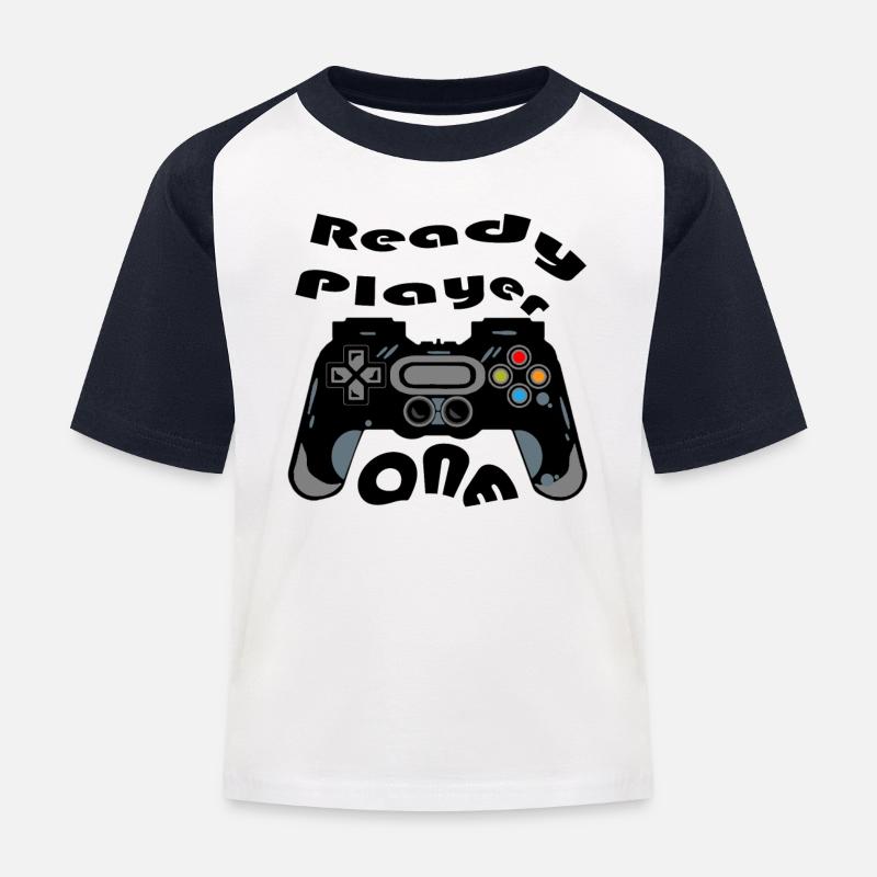 Retro-Controller Silhouette - Kinder Baseball T-Shirt - Weiß/Navy