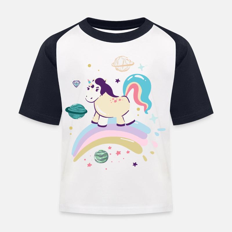 Himmlisches Einhorn auf Regenbogen - Kinder Baseball T-Shirt - Weiß/Navy