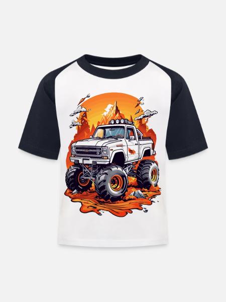 Monstertruck Renn - Kinder Baseball T-Shirt - Weiß/Navy