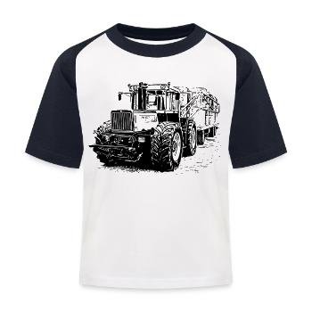 Alter MB trac 1300 TRAKTOR mit Strohanhänger - Kinder Baseball T-Shirt - Weiß/Navy - Vorne