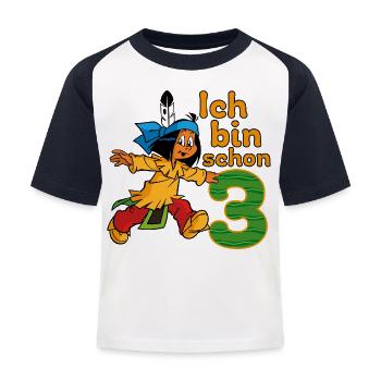 Yakari Ich Bin Schon Drei Geburtstagsdesign - Kinder Baseball T-Shirt - Weiß/Navy - Vorne