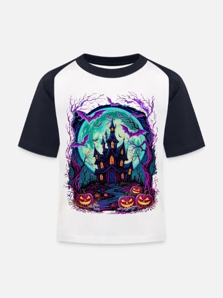 Mondschein-Spukschloss mit Fledermäusen - Kinder Baseball T-Shirt - Weiß/Navy