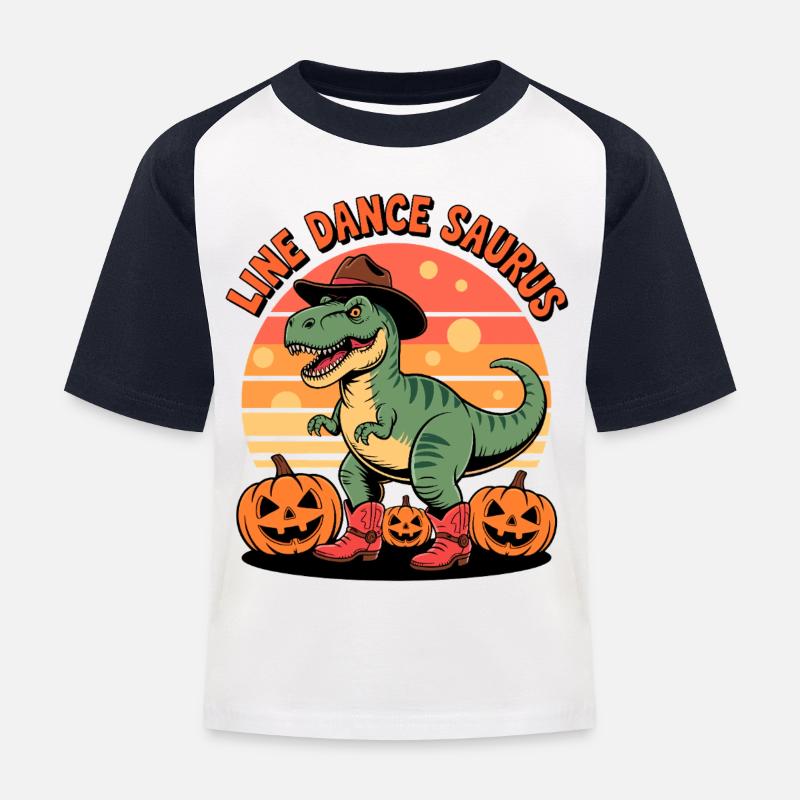 LineDance Saurus Halloween - Kinder Baseball T-Shirt - Weiß/Navy