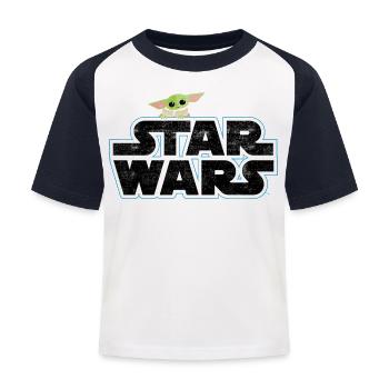 Star Wars: Mandalorian Schriftzug Mit Grogu - Kinder Baseball T-Shirt - Weiß/Navy - Vorne