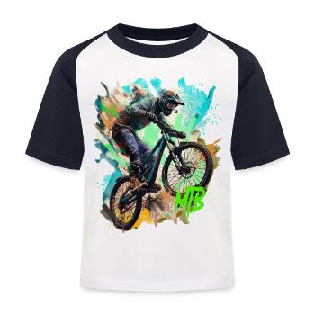 Vélo VTT - T-shirt baseball Enfant - blanc/marine - Devant