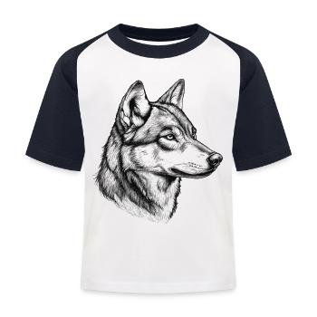 Wolf Wolfskopf Schwarz Weiß Gezeichnet Kunst - Kinder Baseball T-Shirt - Weiß/Navy - Vorne