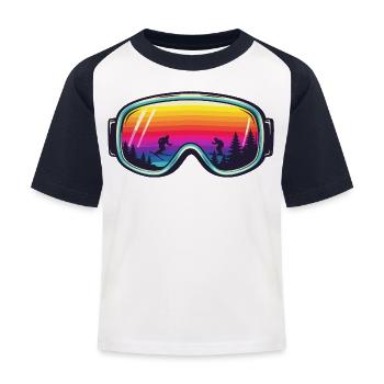 Ski Goggles Sunset Forest - Kinder Baseball T-Shirt - Weiß/Navy - Vorne