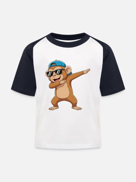 Cool Dabbing Monkey Sunglasses Cartoon-Kunst - Kinder Baseball T-Shirt - Weiß/Navy