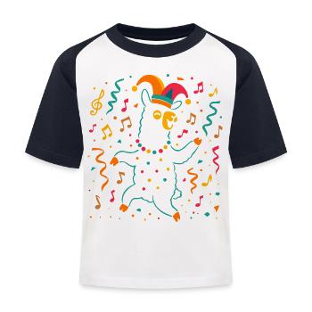 Tanzendes Karneval Alpaka mit Narrenkappe  - Kinder Baseball T-Shirt - Weiß/Navy - Vorne