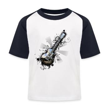 Shiny chrome guitar - Kids' Baseball T-Shirt - white/navy - Front