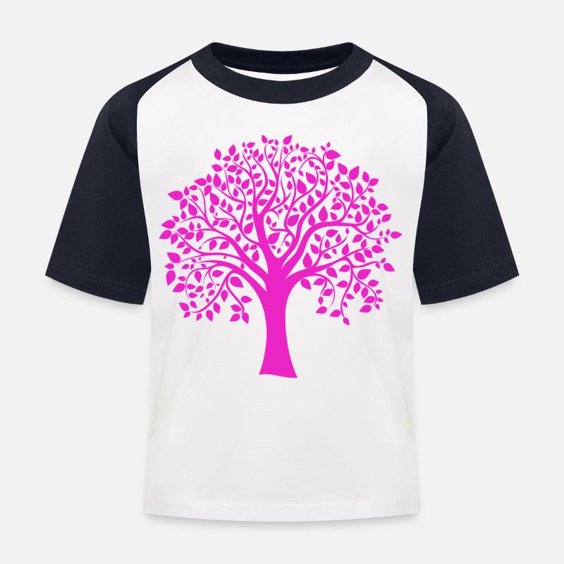 Rosa Jumbo-Baum-Muster-Silhouette - Kinder Baseball T-Shirt - Weiß/Navy