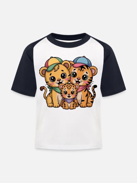 Süße Löwe Tiger Leopard Freunde - Kinder Baseball T-Shirt - Weiß/Navy