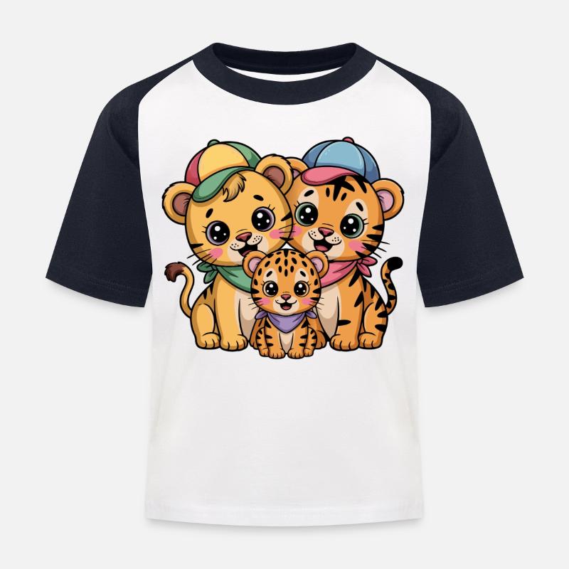 Süße Löwe Tiger Leopard Freunde - Kinder Baseball T-Shirt - Weiß/Navy