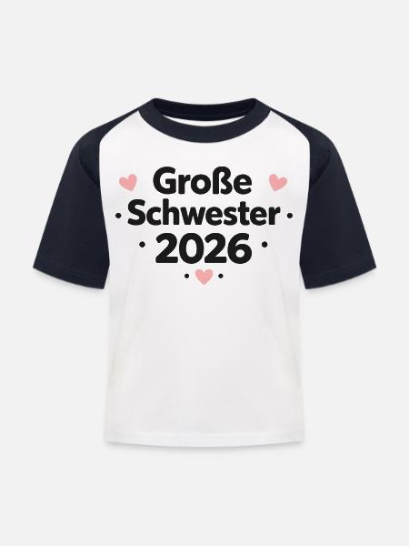 Große Schwester 2026 - Kinder Baseball T-Shirt - Weiß/Navy