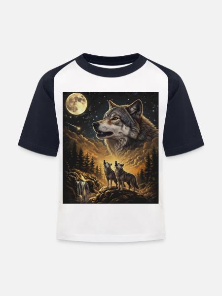 Mondlicht Wolf: Nachtwald-Wächter - Kinder Baseball T-Shirt - Weiß/Navy