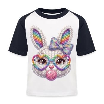 Osterhase Kaugummiblase Herz Brille Regenbogen - Kinder Baseball T-Shirt - Weiß/Navy - Vorne