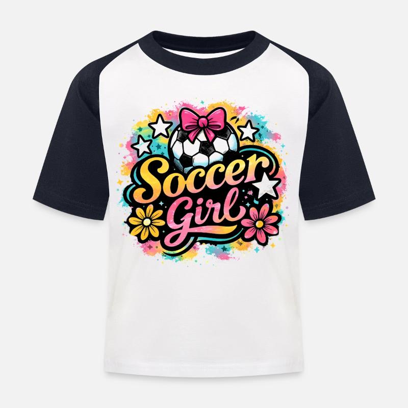 Fußball Mädchen - Kinder Baseball T-Shirt - Weiß/Navy