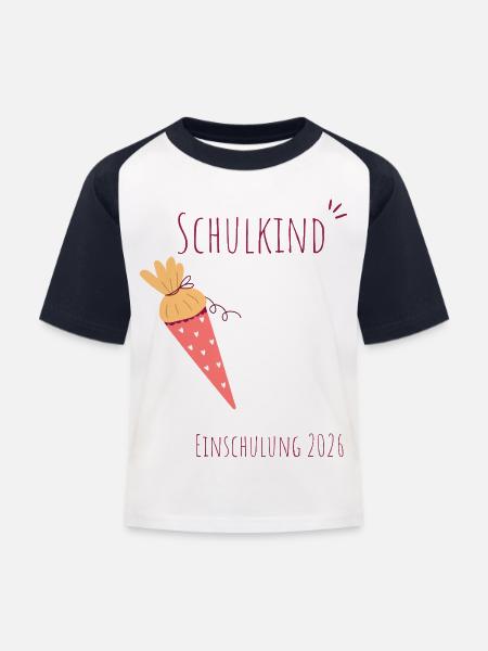 Schulkind Einschulung 2026 personalisierbar - Kinder Baseball T-Shirt - Weiß/Navy