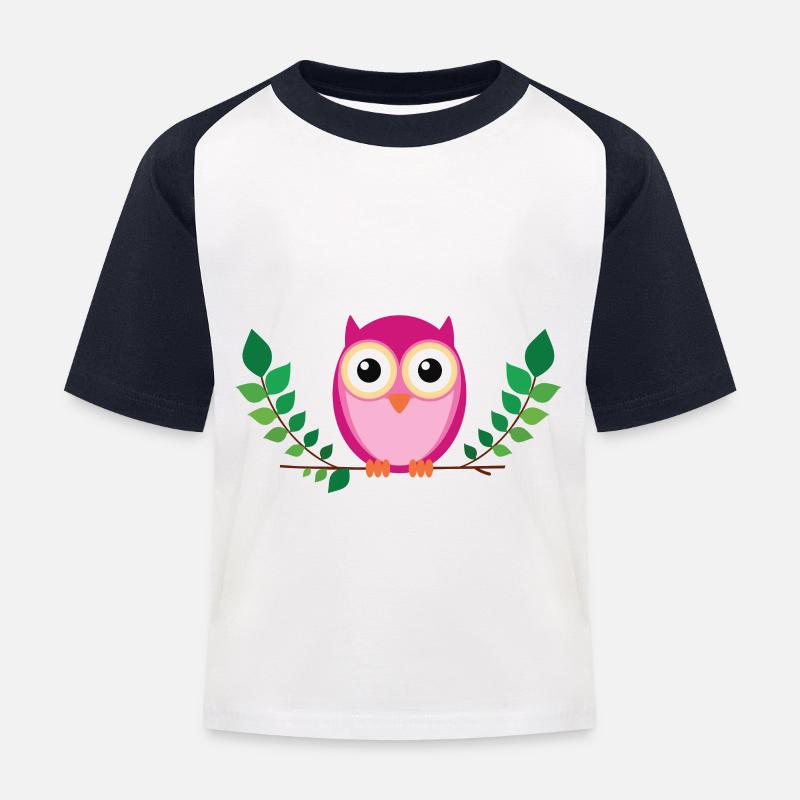 Kleine rosa Eule - Kinder Baseball T-Shirt - Weiß/Navy