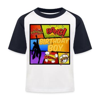 Superheld Geburtstag Comic - Kinder Baseball T-Shirt - Weiß/Navy - Vorne
