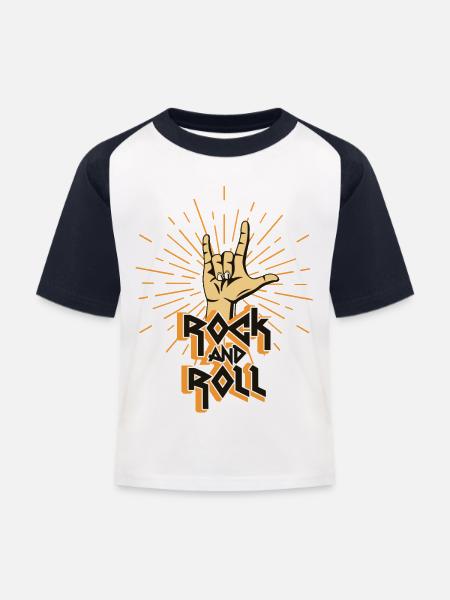 Rock and Roll - Kinder Baseball T-Shirt - Weiß/Navy