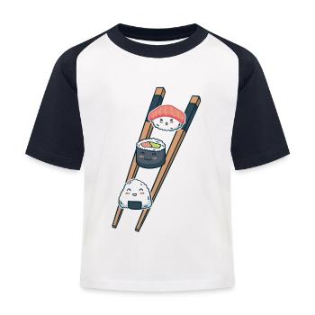 Sushi - Kinder Baseball T-Shirt - Weiß/Navy - Vorne