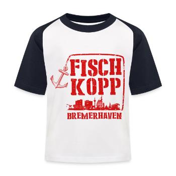 Fischkopp in rot - Kinder Baseball T-Shirt - Weiß/Navy - Vorne