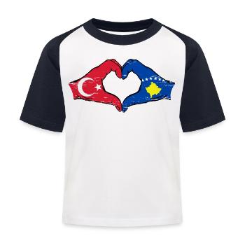 Türkei Kosovo Flagge Hände Herzform used - Kinder Baseball T-Shirt - Weiß/Navy - Vorne