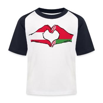 Österreich Belarus Flagge Hände Herzform - Kinder Baseball T-Shirt - Weiß/Navy - Vorne