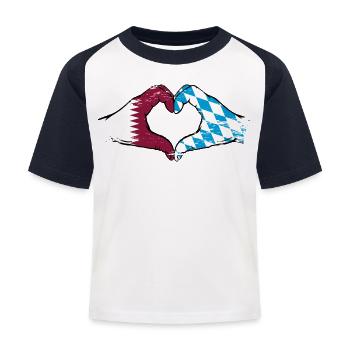 Katar Bayern Flagge Hände Herzform used - Kinder Baseball T-Shirt - Weiß/Navy - Vorne
