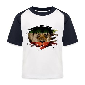 Drapeau Perse et photo de lion d'Afrique - T-shirt baseball Enfant - blanc/marine - Devant