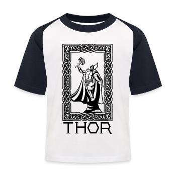 Thor and Mjolnir Viking Norse Cosmology - Kids' Baseball T-Shirt - white/navy - Front