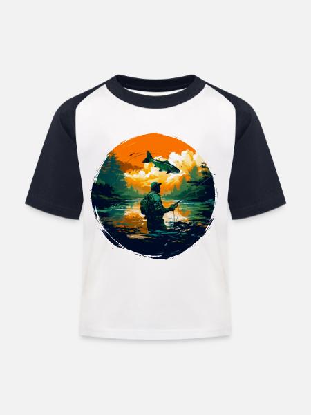 Fischerforelle - Kinder Baseball T-Shirt - Weiß/Navy