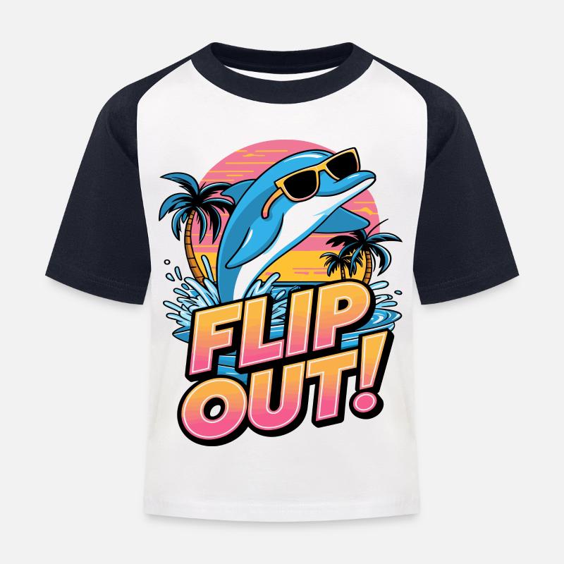 Fun Dolphin Flip Out Design avec lunettes de soleil - T-shirt baseball Enfant - blanc/marine