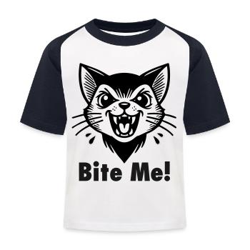 Gothic Vampire Cat - "Bite Me!" Design - Kids' Baseball T-Shirt - white/navy - Front