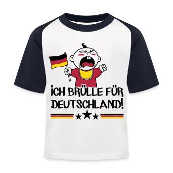 Ich brülle für Deutschland - Kinder Baseball T-Shirt - Weiß/Navy - Vorne