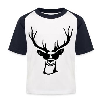 Hirsch mit Sonnenbrille Tracht Lustig und Cool - Kinder Baseball T-Shirt - Weiß/Navy - Vorne