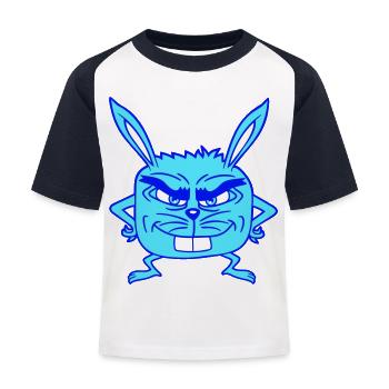 Hase Monster böser Blick Gefährlich Cool lächeln - Kinder Baseball T-Shirt - Weiß/Navy - Vorne