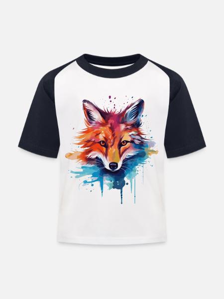 Aquarell Fuchs, Fuchs - Kinder Baseball T-Shirt - Weiß/Navy