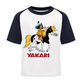 Yakari und Kleiner Donner - Kinder Baseball T-Shirt - Weiß/Navy - Vorne
