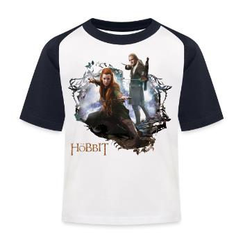 Der Hobbit Logo Mit Elben Tauriel Und Legolas - Kinder Baseball T-Shirt - Weiß/Navy - Vorne